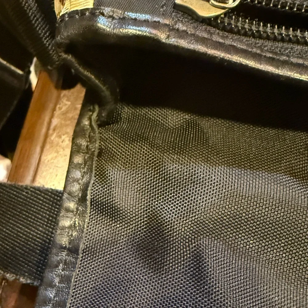 Burberry Nova Check Black Label Messenger Bag in Black Nylon with Leather Trim